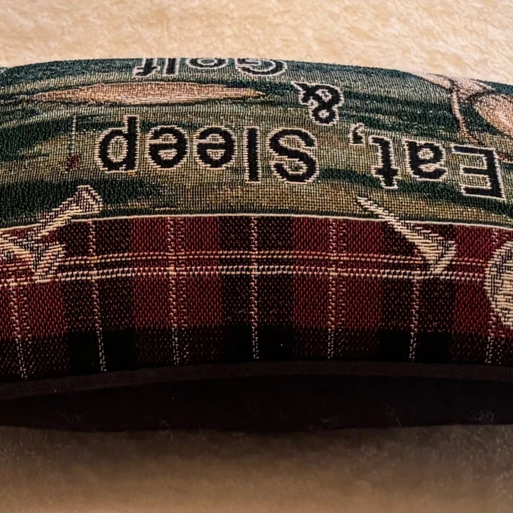Plaid Golf Themed Decorative Pillow”Eat,Sleep & Golf”